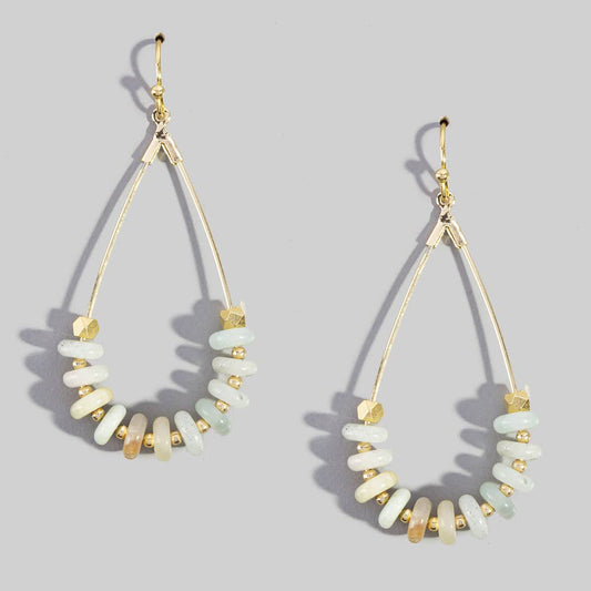 Genuine Stone Chip Triangle Wire Drop Earrings