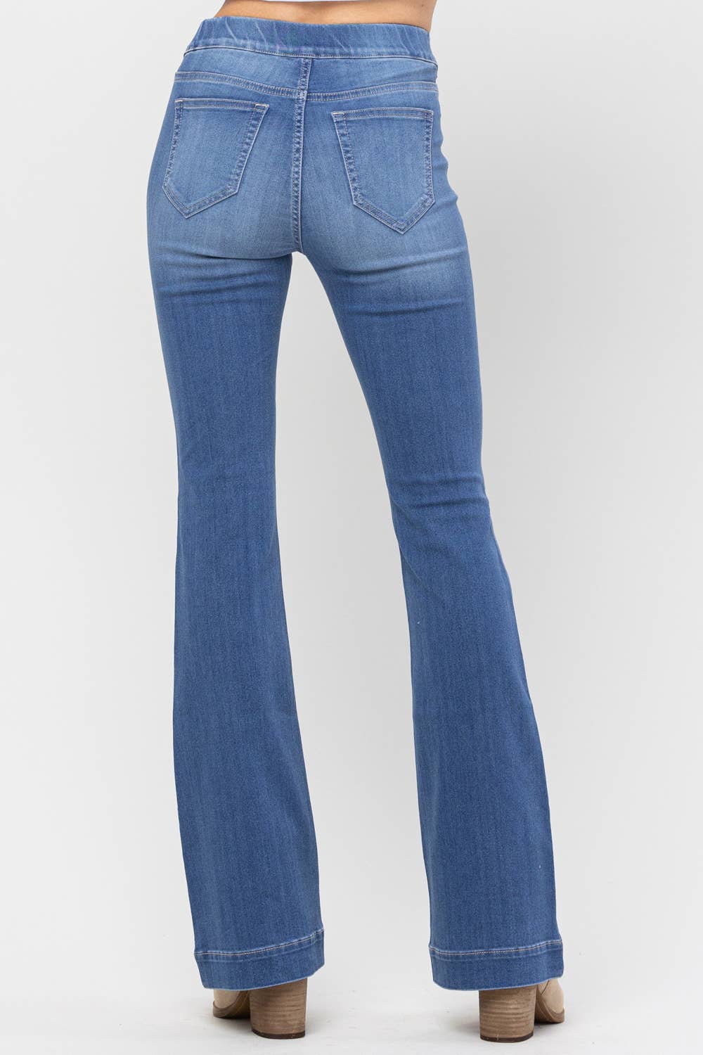 Pull On Denim Semi Flares