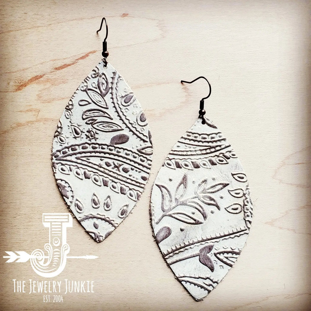 Genuine Leather Oval Earring in Oyster Paisley
