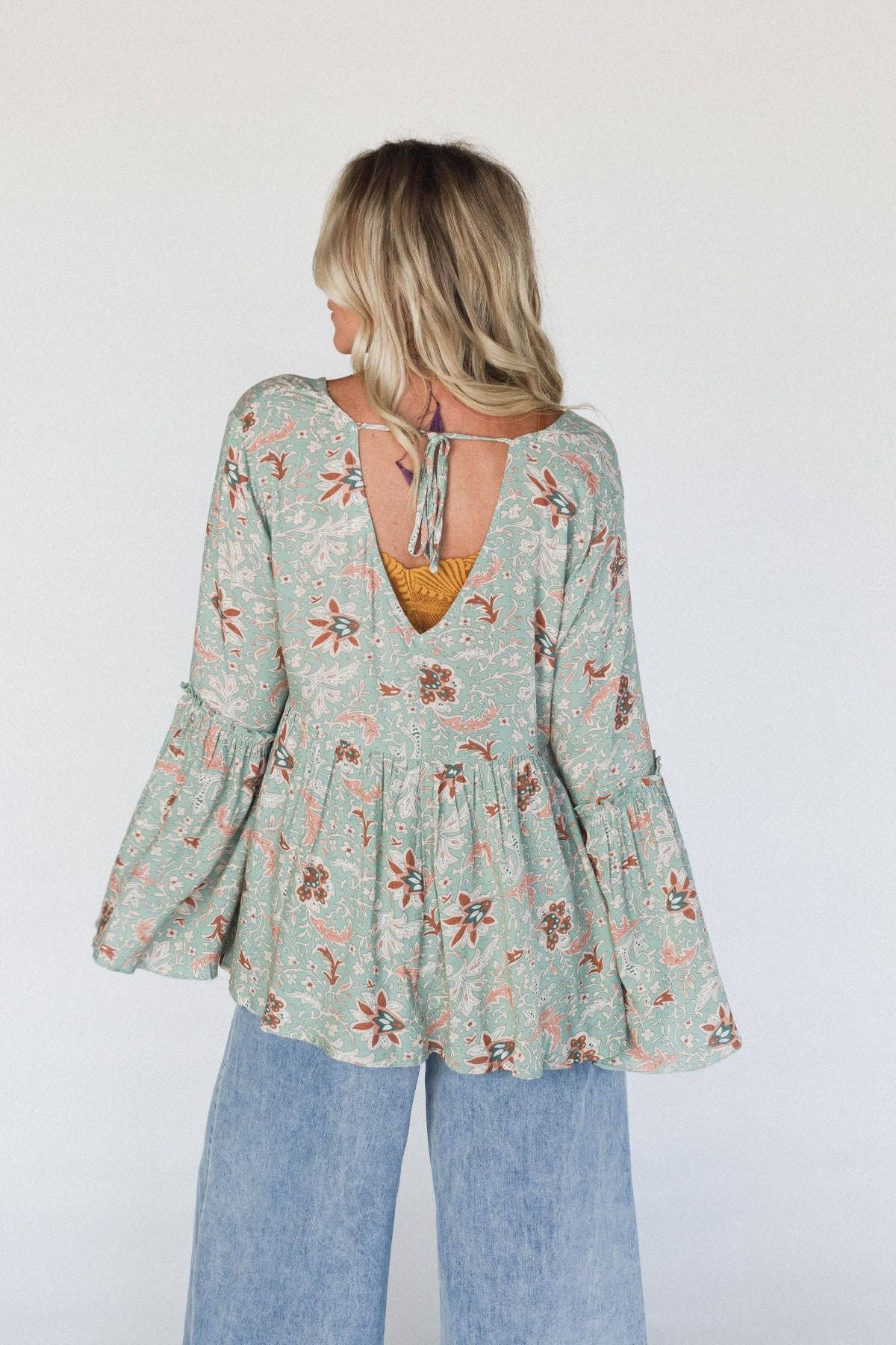 Patterned Sage Boho Blouse