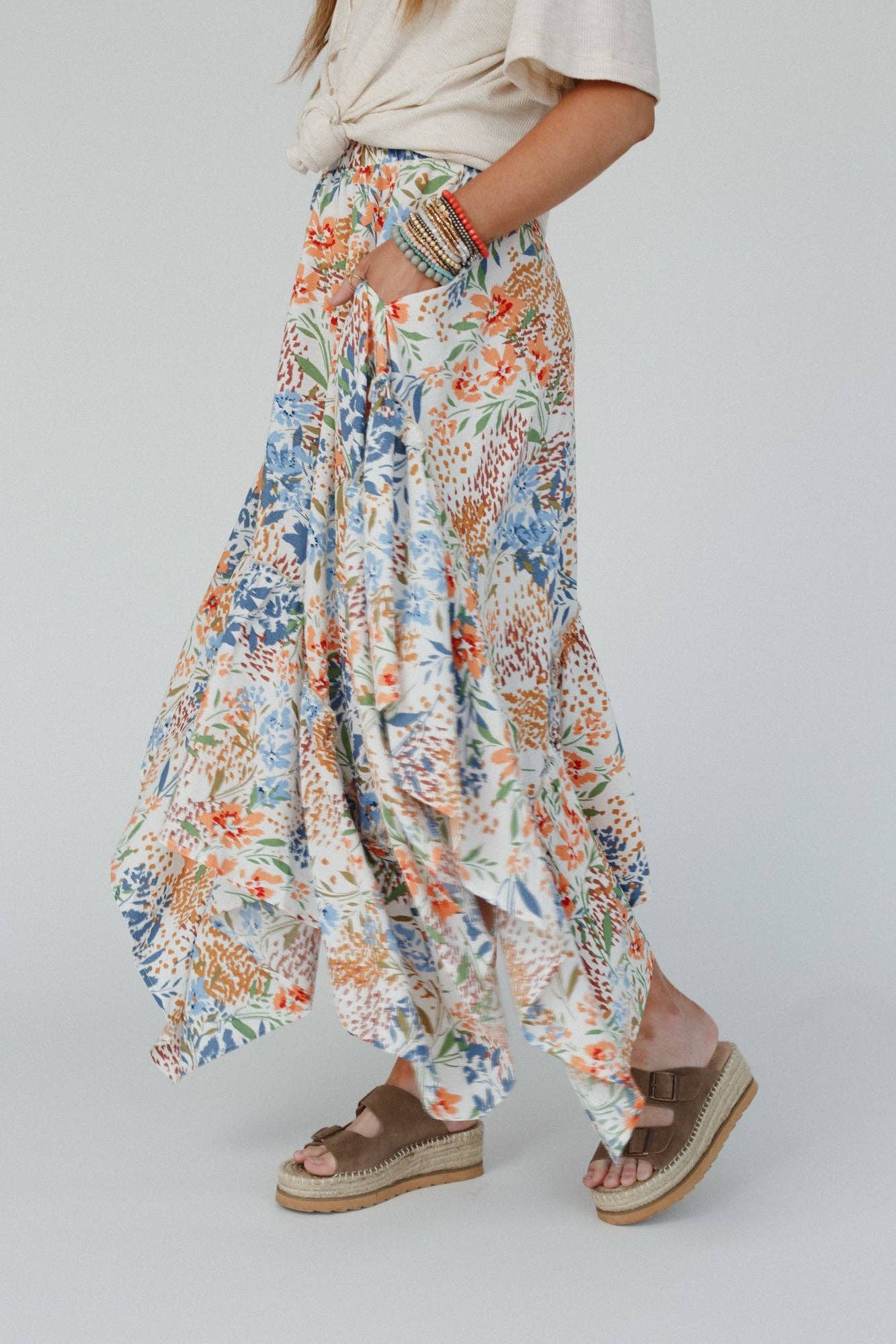 Beachy Floral Midi Skirt