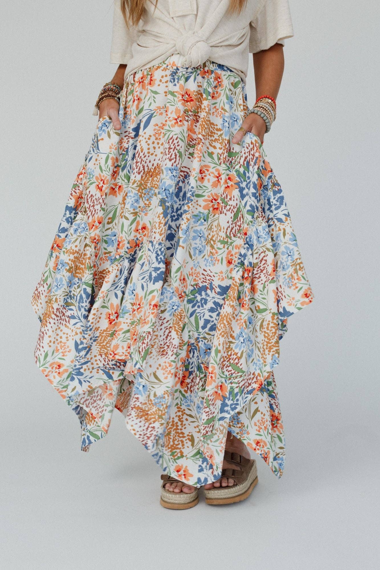 Beachy Floral Midi Skirt