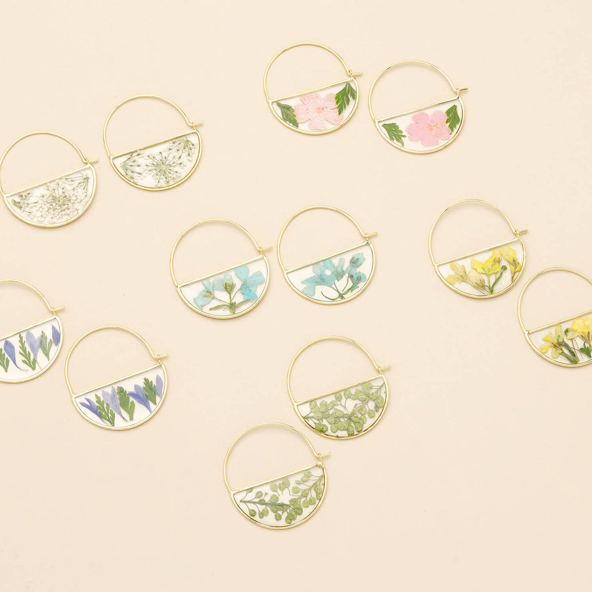 Pressed Flower Hoop Earring