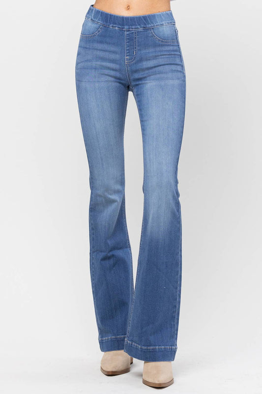 Pull On Denim Semi Flares