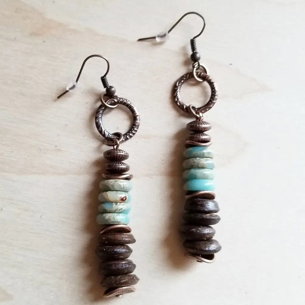 Aqua Terra and Wood Earrings