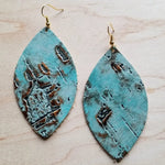 Leather Oval Earrings in Turquoise Metallic