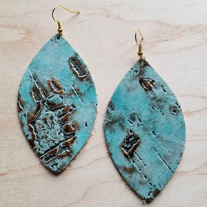 Leather Oval Earrings in Turquoise Metallic