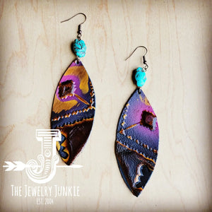 Leather Oval Earrings in Magenta Navajo