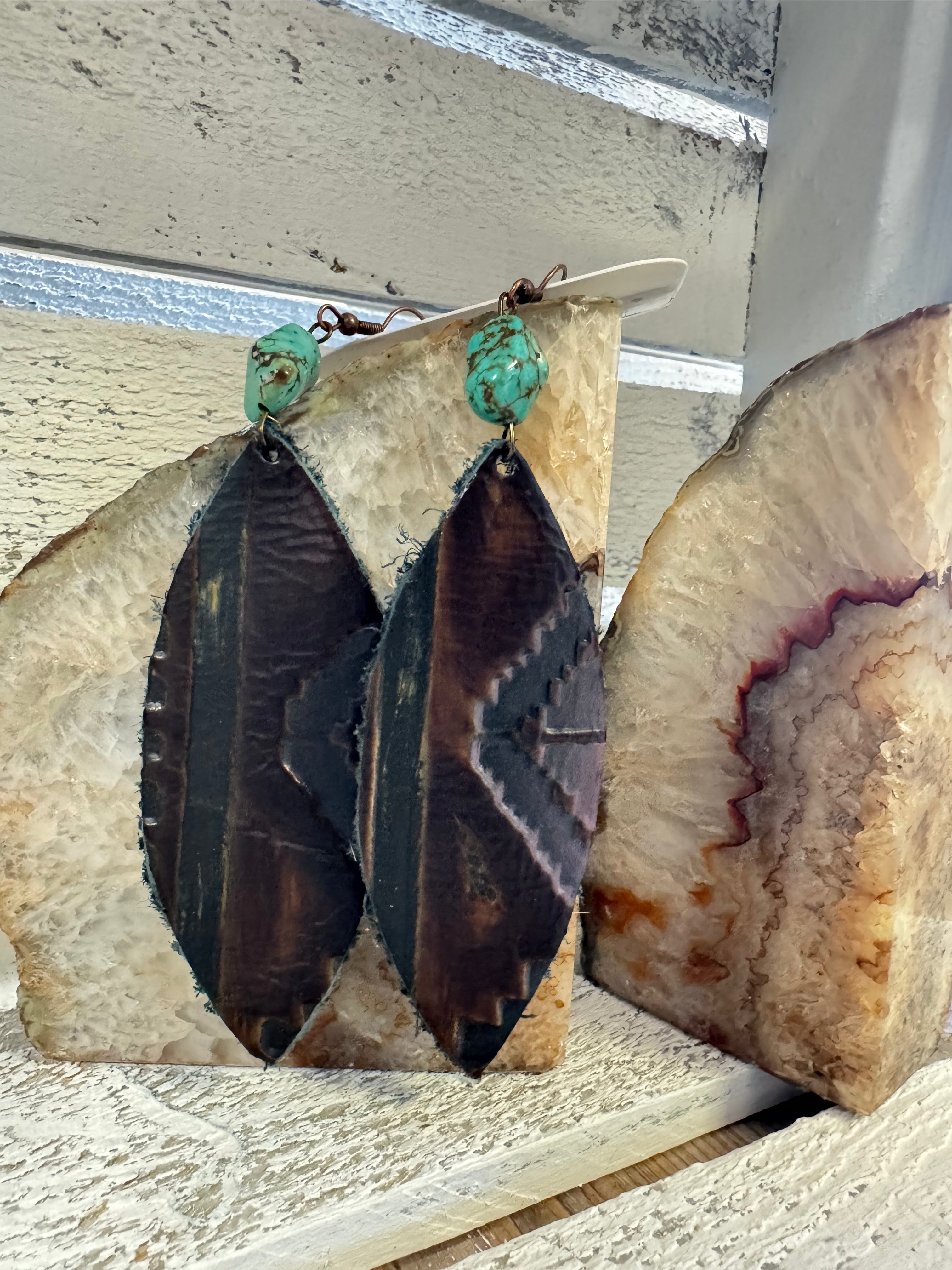 Leather Oval Earrings in Magenta Navajo