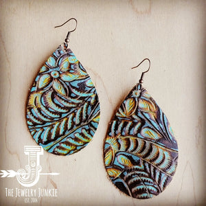 Leather Teardrop Earrings in Dallas Turquoise