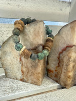 Frosted African Turquoise and Wood Stretch Bracelet