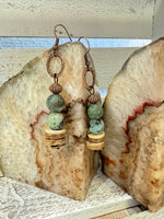 Frosted African Turquoise and Wood Earrings