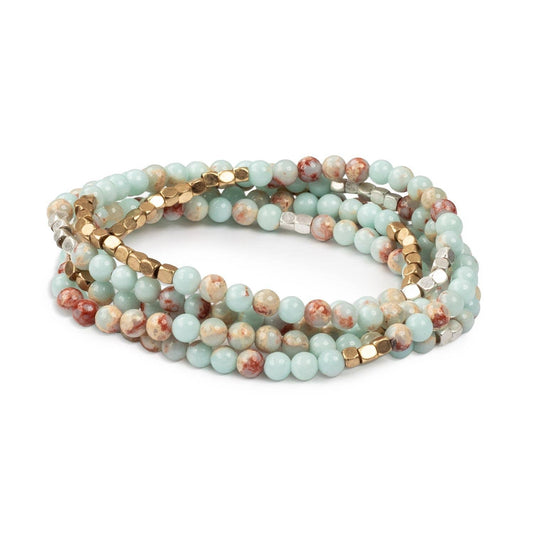 Stone Wrap Bracelet/Necklace - Agalmatolite/Silver/Gold