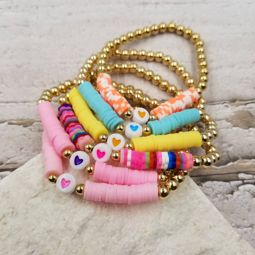 Heart Clay Heishi Valentine Bracelet Set Of 6