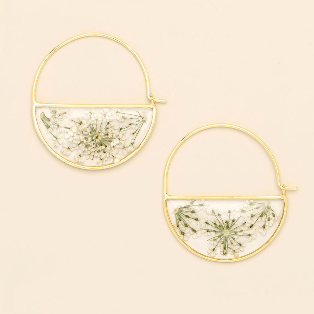 Pressed Flower Hoop Earring