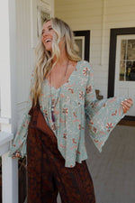 Patterned Sage Boho Blouse