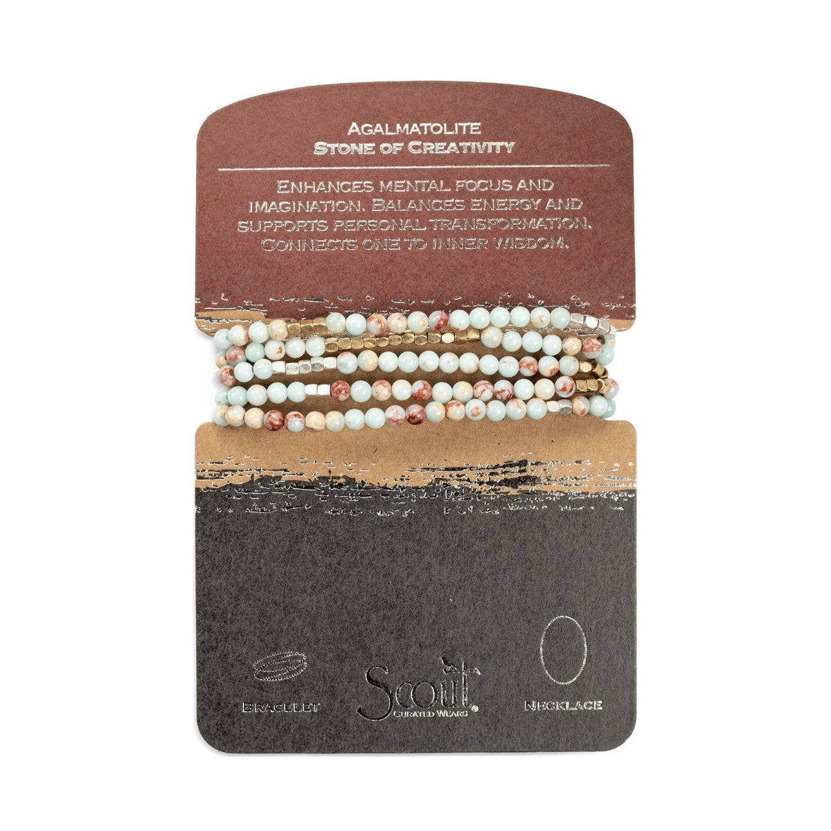 Stone Wrap Bracelet/Necklace - Agalmatolite/Silver/Gold