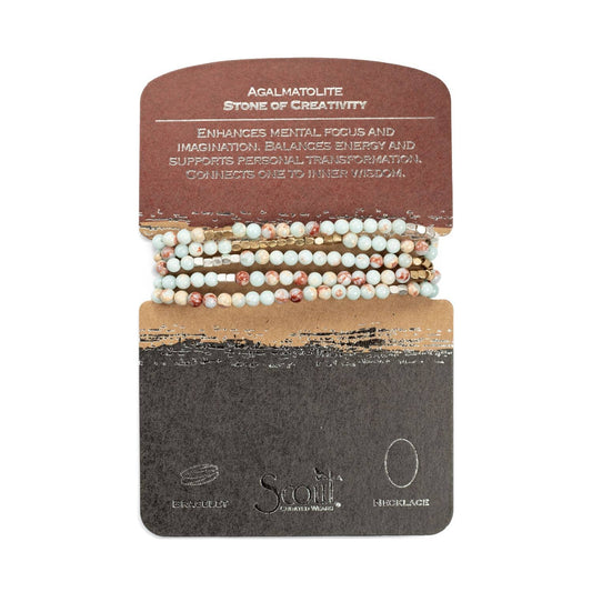 Stone Wrap Bracelet/Necklace - Agalmatolite/Silver/Gold