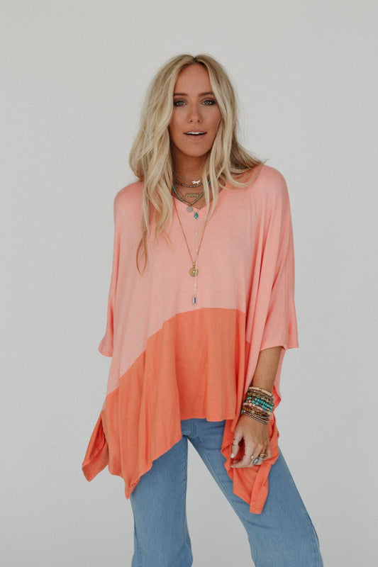 Everyday Sunset V Neck Top - Tangerine