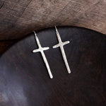 Primitive Cross Earrings Dangle Drop Gold Silver