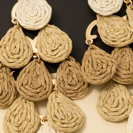 Straw Weave Teardrop Chandelier Dangle Earrings
