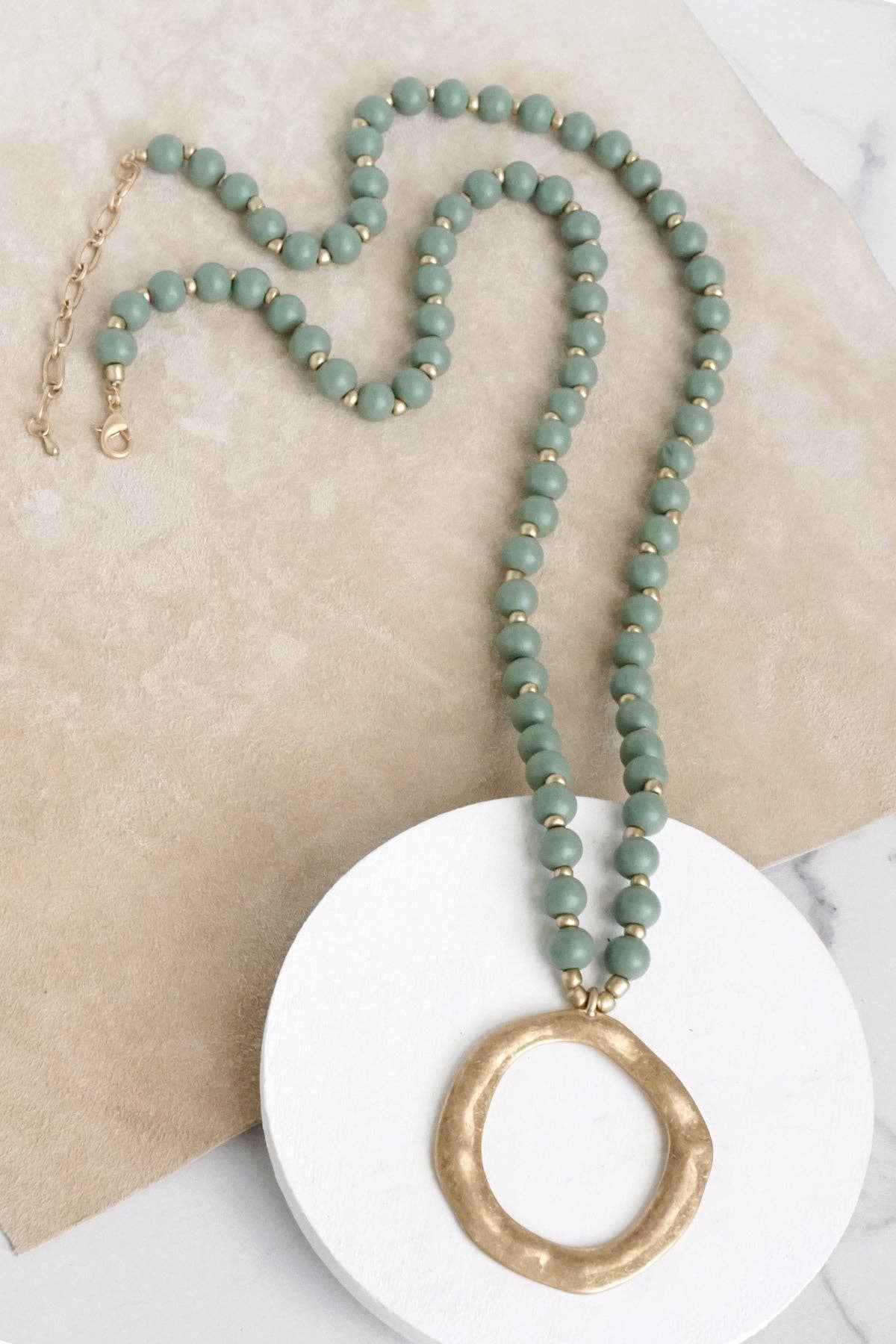 Green Beaded Necklace with Pendant