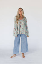 Patterned Sage Boho Blouse