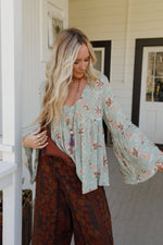 Patterned Sage Boho Blouse