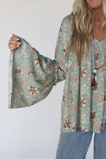 Patterned Sage Boho Blouse