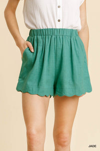 Scalloped Linen Shorts