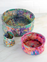 Mini Collapsible Storage Bins, Set of 3 - Taupe Watercolor Patchwork