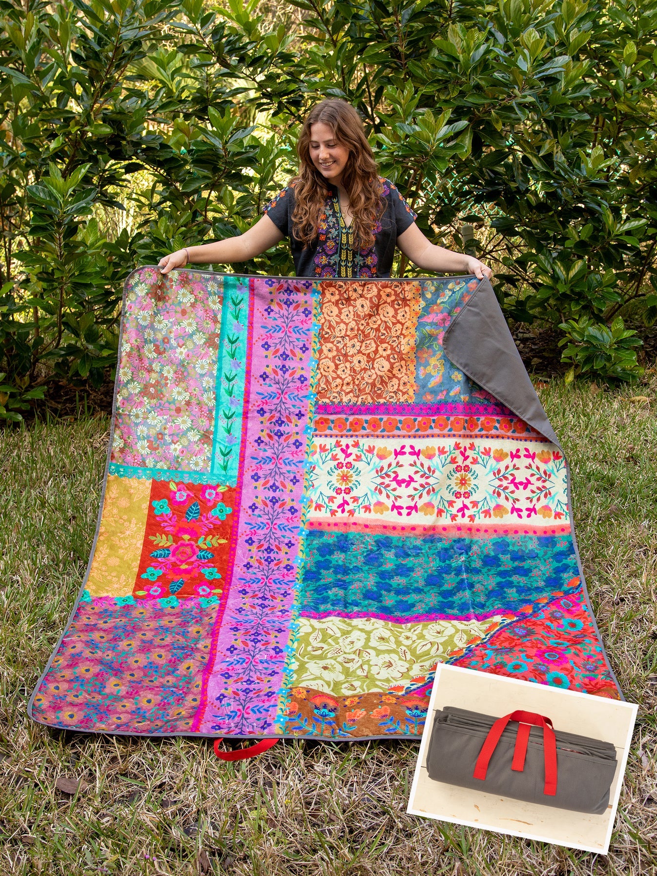 XL Water Resistant Picnic Blanket - Multi Patchwork