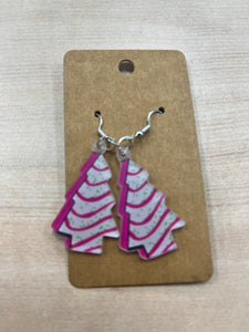 Pink Christmas Tree Cake Earrings