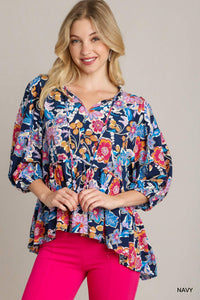 Navy Floral Baby Doll Top