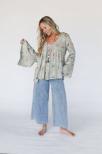 Patterned Sage Boho Blouse