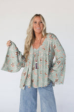 Patterned Sage Boho Blouse