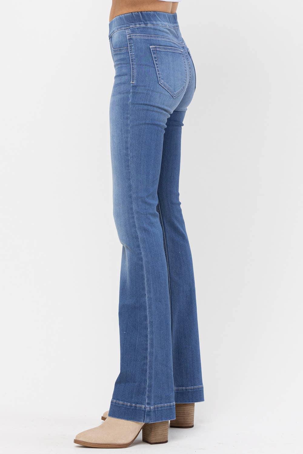 Pull On Denim Semi Flares
