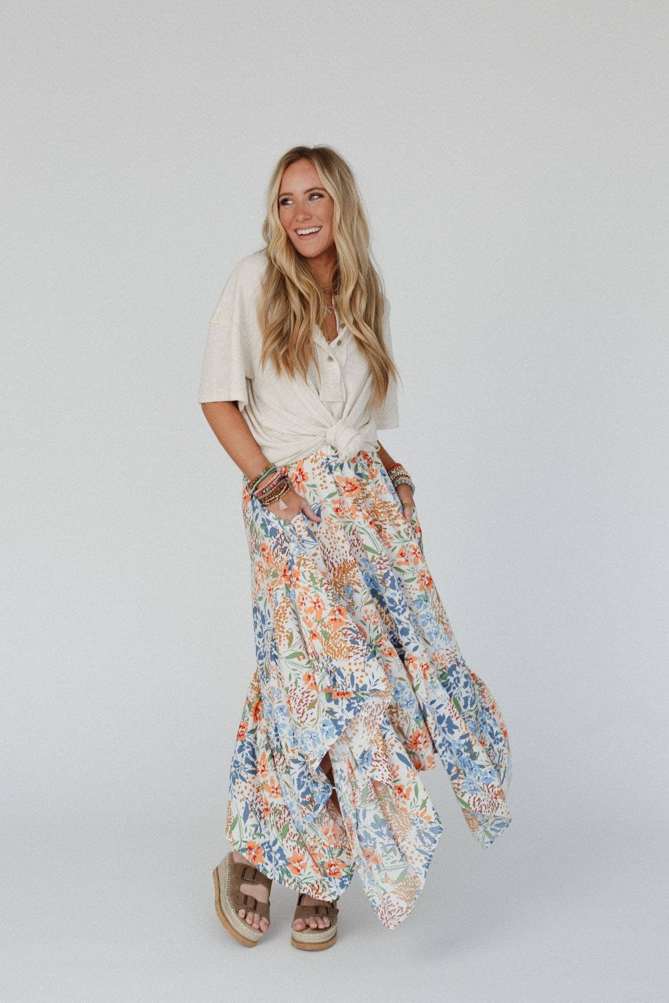 Beachy Floral Midi Skirt