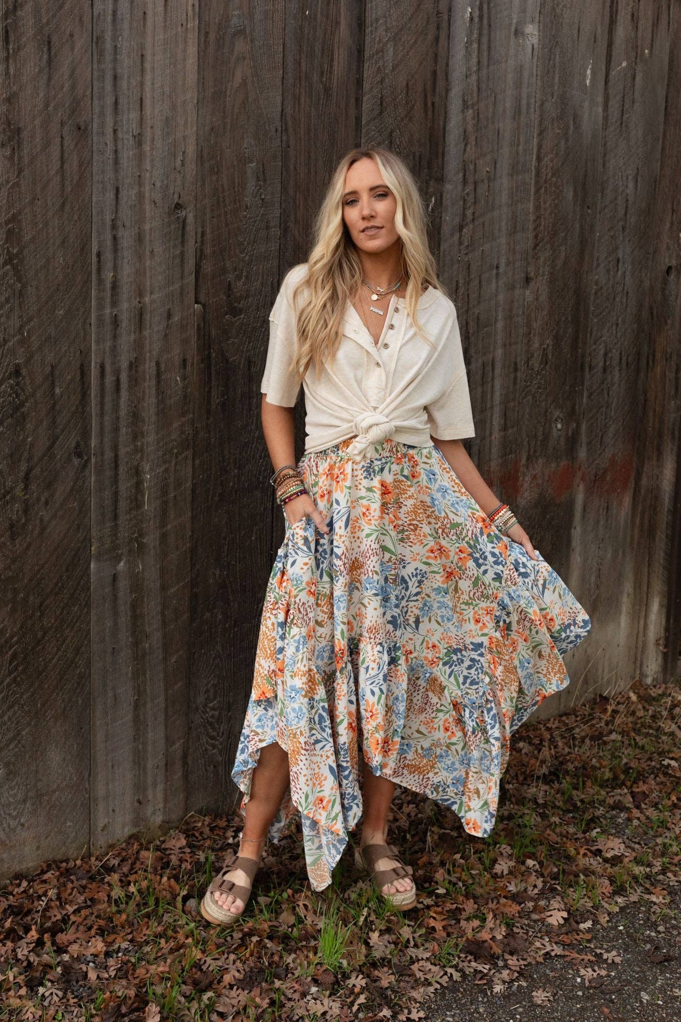 Beachy Floral Midi Skirt