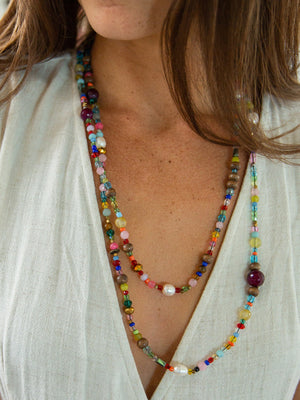 Boho Glass & Pearl Beaded Necklace