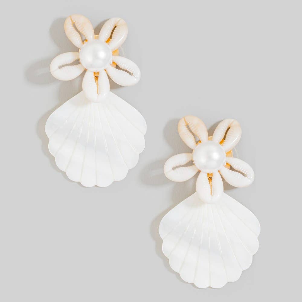 Flower Seashell Drop Earrings