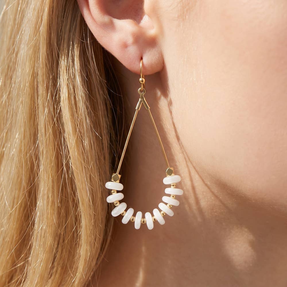Genuine Stone Chip Triangle Wire Drop Earrings