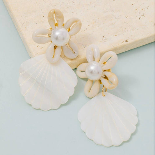 Flower Seashell Drop Earrings