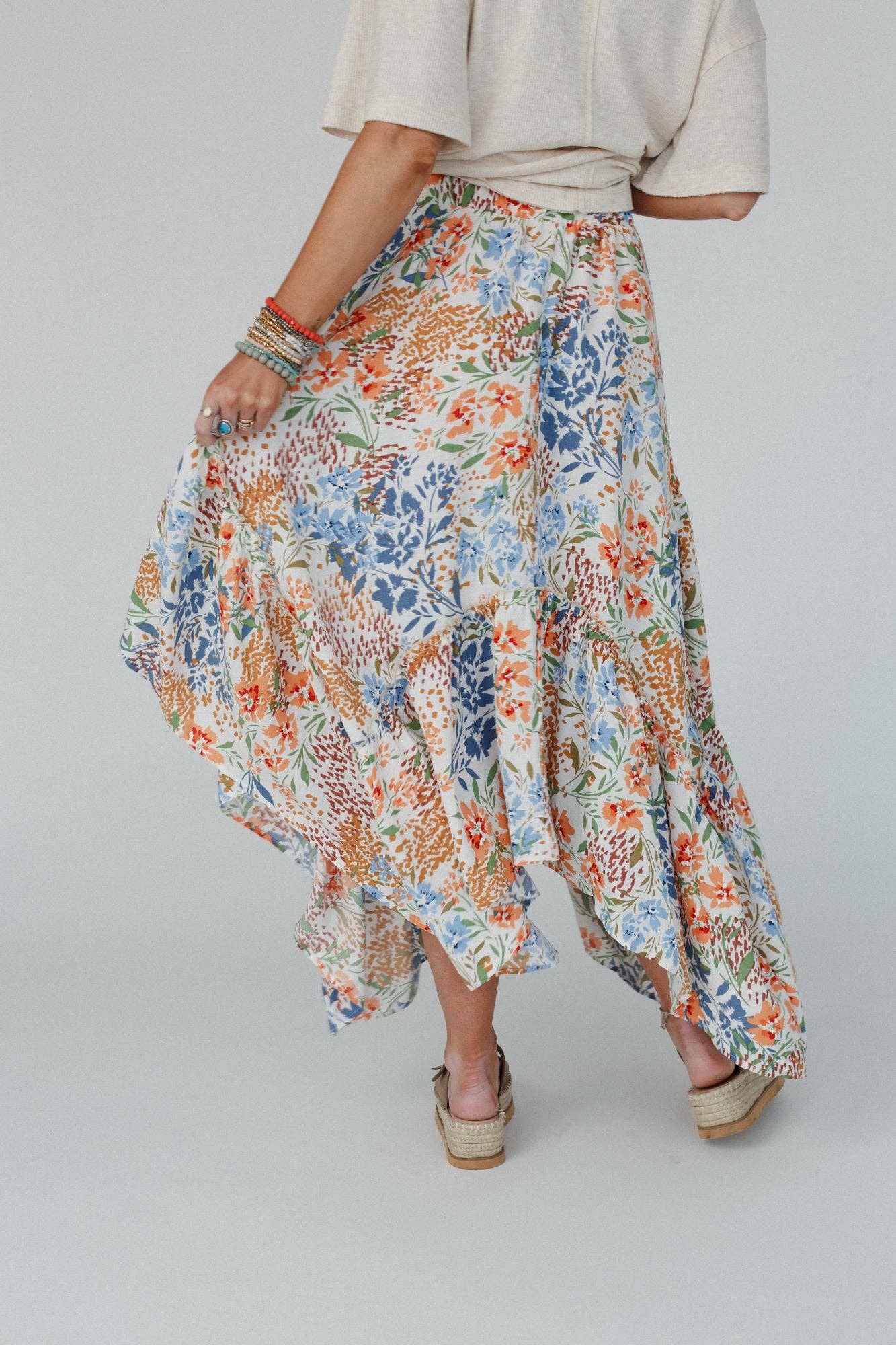 Beachy Floral Midi Skirt