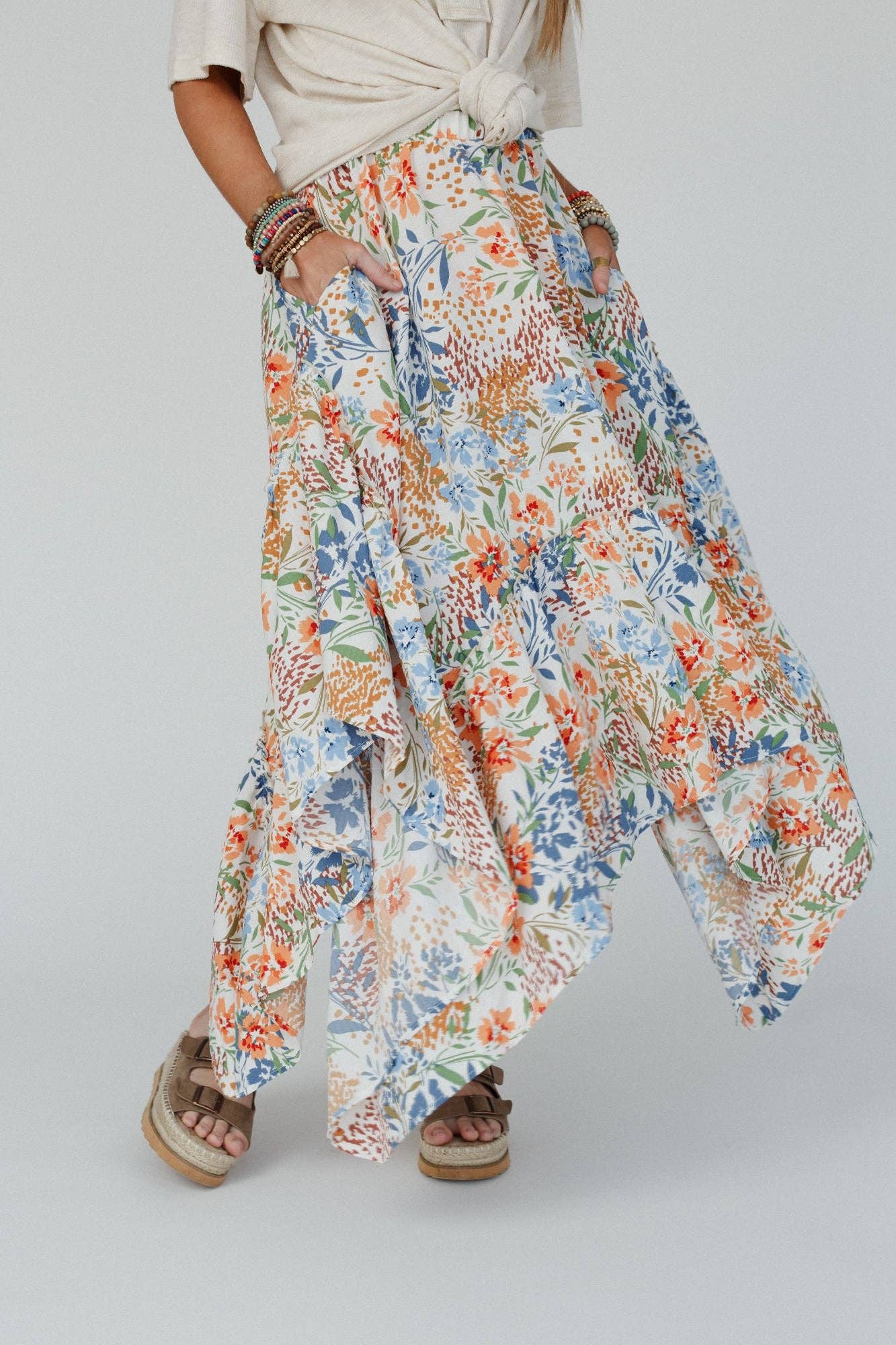 Beachy Floral Midi Skirt
