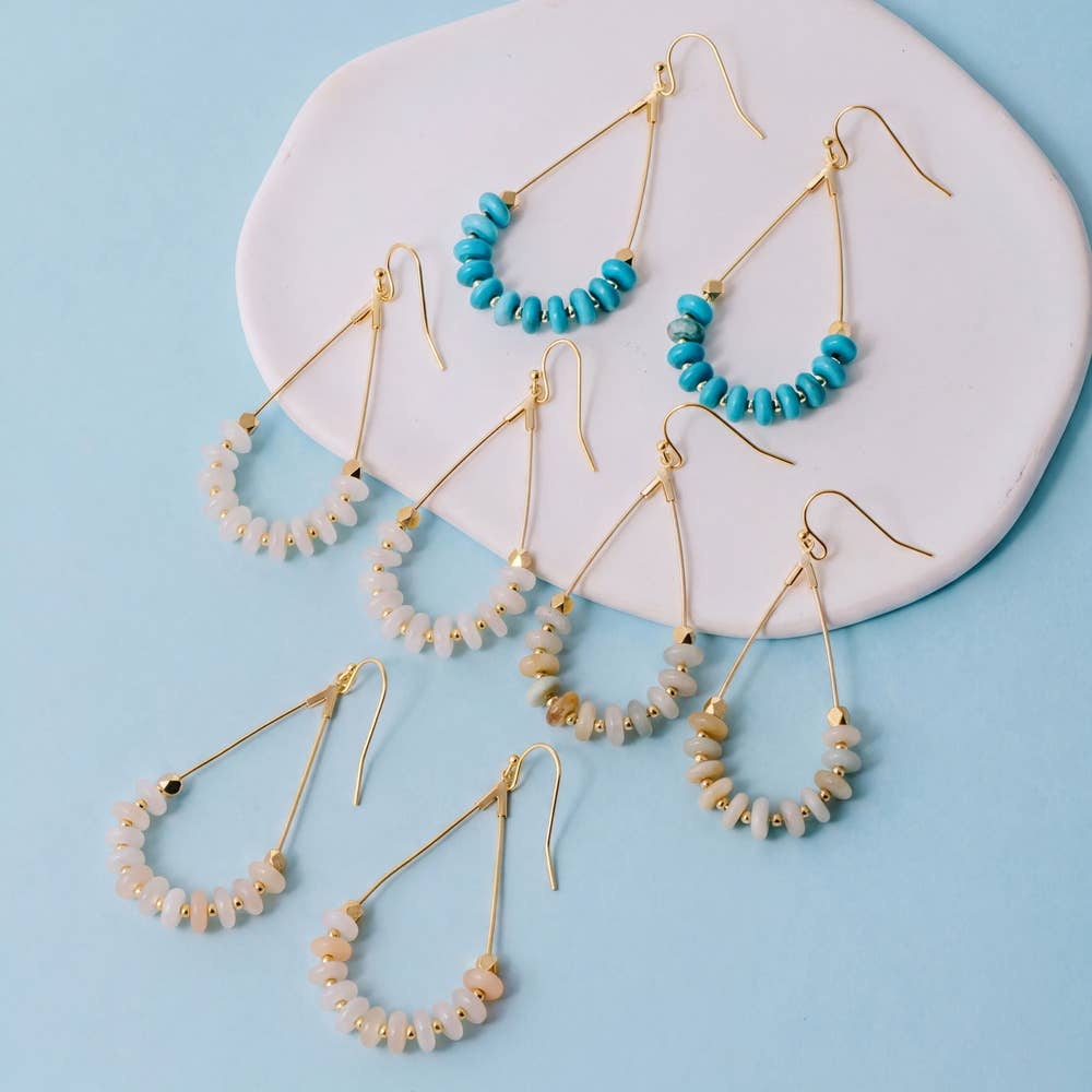 Genuine Stone Chip Triangle Wire Drop Earrings