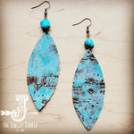 Leather Oval Earrings in Turquoise Metallic Turquoise Accent