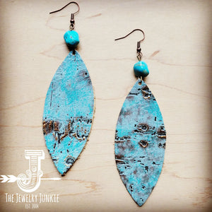 Leather Oval Earrings in Turquoise Metallic Turquoise Accent