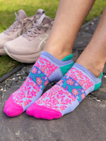 Fitness Ankle Socks, Set of 3 - Coral Floral