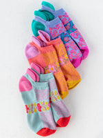 Fitness Ankle Socks, Set of 3 - Coral Floral
